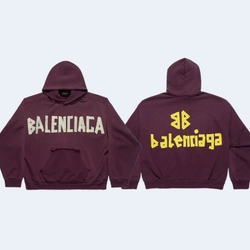 발렌시아가 남성 뉴 테이프 타입 Tr 립드 포켓 후디 버건디