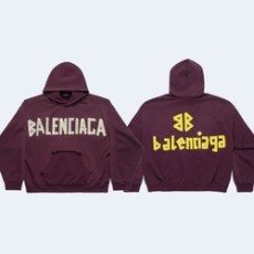 발렌시아가 남성 뉴 테이프 타입 Tr 립드 포켓 후디 버건디