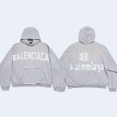 발렌시아가 남성 뉴 테이프 타입 Tr 립드 포켓 후디 그레이