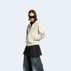 발렌시아가 남성 Y2k 레귤러 핏 집업 후디 라이트 베이지