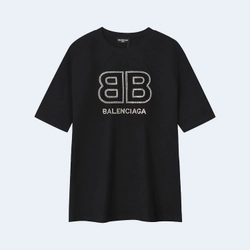 발렌시아가 BB 엠브로이더리 로고 티셔츠 블랙