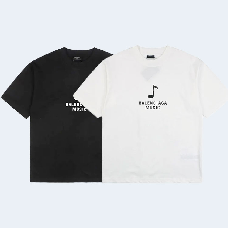 발렌시아가 뮤지컬 노트 포트레이트 프린트 티셔츠