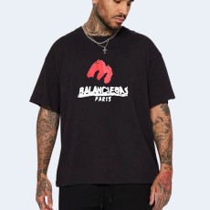 발렌시아가 우븐 프린트 레터 오버사이즈 티셔츠 블랙