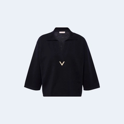 발렌티노 로고 버진 울 탑 네이비