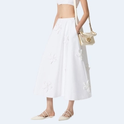 발렌티노 컴팩트 포플린 자수 미디 스커트 화이트