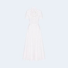 발렌티노 컴팩트 포플린 자수 미디 드레스 화이트