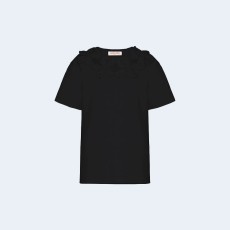 발렌티노 자수 코튼 저지 티셔츠 블랙