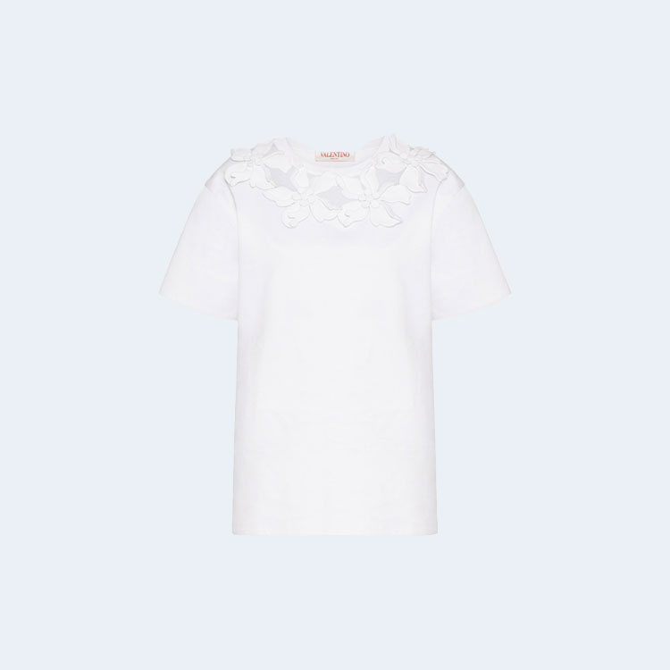 발렌티노 자수 코튼 저지 티셔츠 화이트