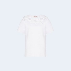 발렌티노 자수 코튼 저지 티셔츠 화이트