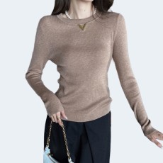 발렌티노 로고 골지 티셔츠 베이지