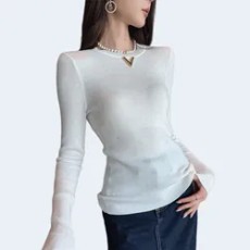 발렌티노 로고 골지 티셔츠 아이보리