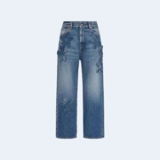 발렌티노 자수 미디엄 블루 데님 팬츠