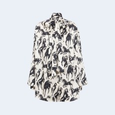 발망 홀스 프린트 푸시 보우 실크 셔츠