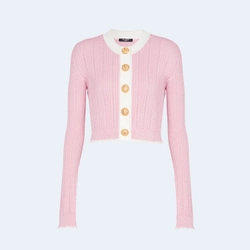 발망 크롭 니트 가디건 핑크
