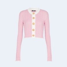 발망 크롭 니트 가디건 핑크