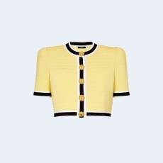 발망 니트 크롭 가디건 옐로우