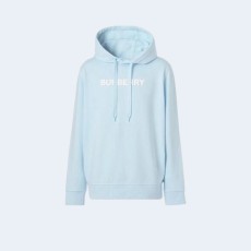 버버리 로고 프린트 코튼 후드 블루