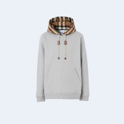 버버리 체크 기모 후드티 그레이