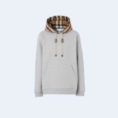 버버리 체크 기모 후드티 그레이