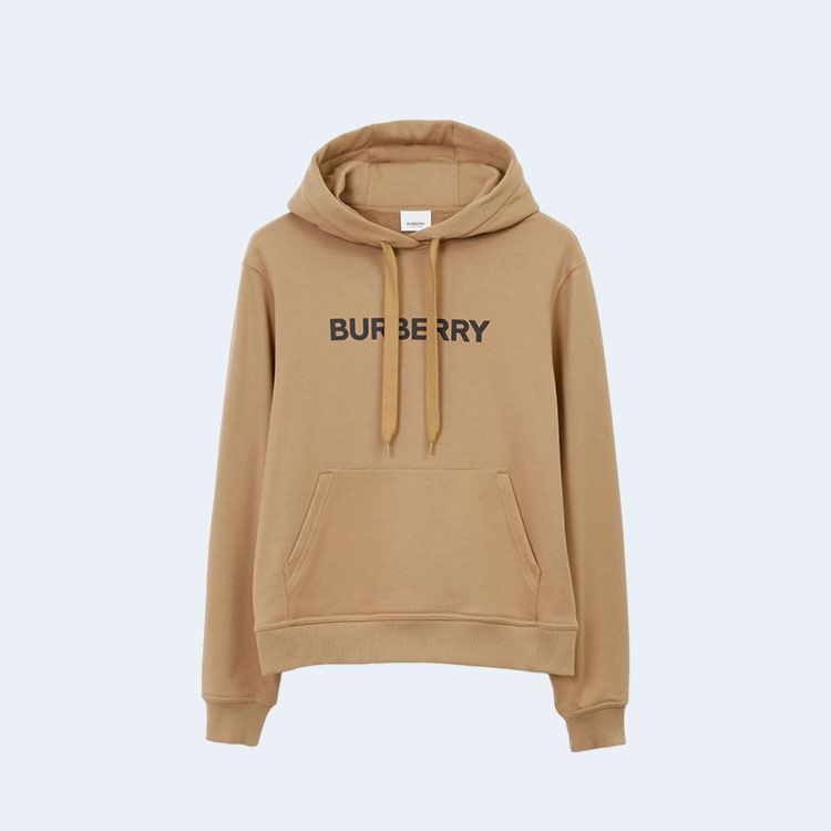 버버리 로고 프린트 코튼 후드 브라운