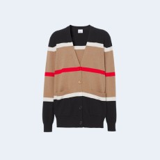 버버리 스트라이프 캐시미어 실크 가디건