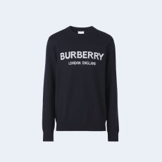 버버리 로고 인타르시아 울 블렌드 스웨터 네이비