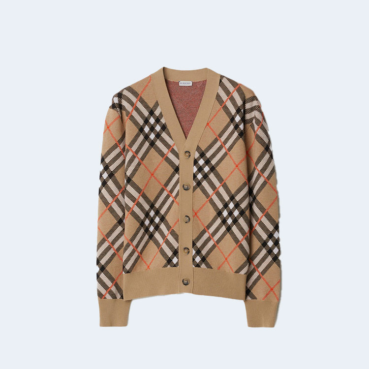 버버리 체크 울 모헤어 블렌드 가디건