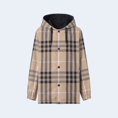 버버리 리버시블 체크 패턴 후드 버튼 자켓 블랙