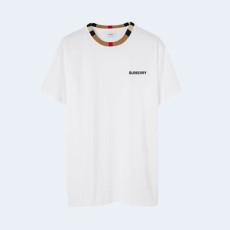 버버리 아이콘 스트라이프 트림 코튼 티셔츠 화이트