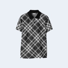 버버리 체크 스트레치 코튼 블렌드 폴로 셔츠 블랙