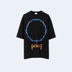 버버리 톤 앤 로고 프린트 코튼 오버사이즈 티셔츠