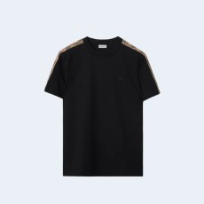 버버리 체크 트리밍 코튼 티셔츠 블랙