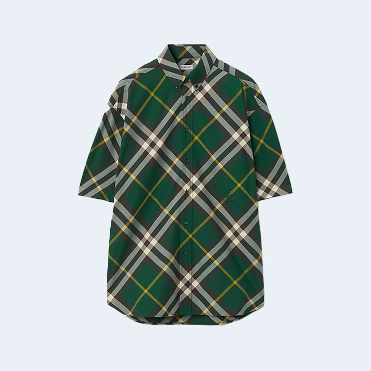 버버리 체크 코튼 셔츠 그린