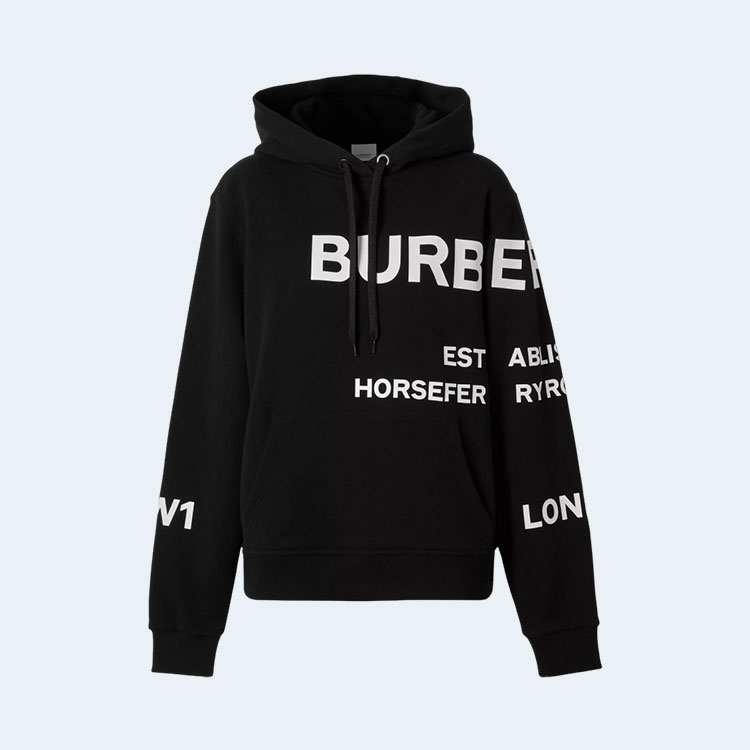 버버리 호스페리 프린트 코튼 후드 블랙