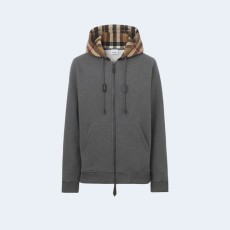 버버리 체크후드 코튼 후드 그레이
