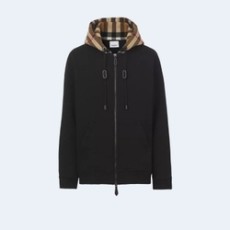 버버리 체크후드 코튼 후드 블랙