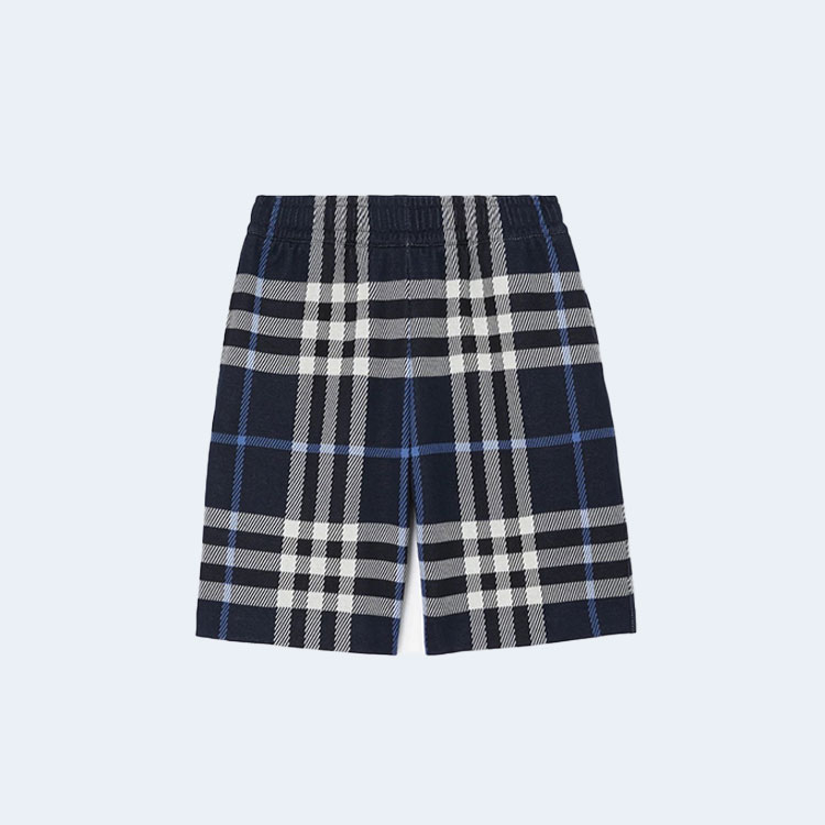 버버리 체크 코튼 자카드 쇼츠 네이비