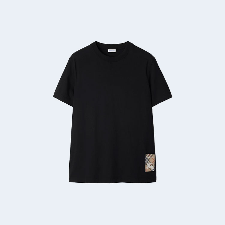 버버리 체크라벨 코튼 티셔츠 블랙