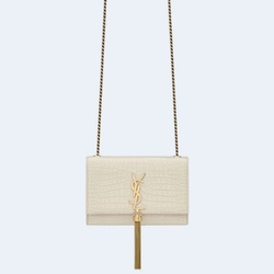 생로랑 크로커다일 케이트 스몰 태슬백 화이트 골드