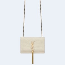 생로랑 크로커다일 케이트 스몰 태슬백 화이트 골드