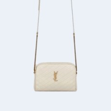 생로랑 퀄티드 GABY 지퍼 파우치 화이트