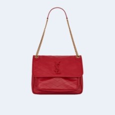 생로랑 니키 스웨이드 미디움 체인백 레드