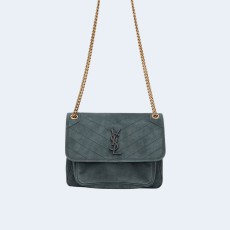 생로랑 니키 스웨이드 미디움 체인백 블루