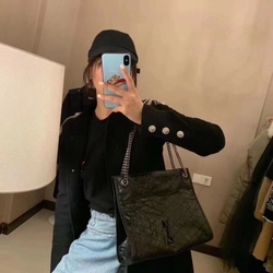 생로랑 니키 쇼핑 빈티지 레더 블랙