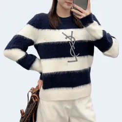 생로랑 스트라이프 로고 니트 스웨터