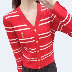 생로랑 엠브로이더드 스트라이프 가디건