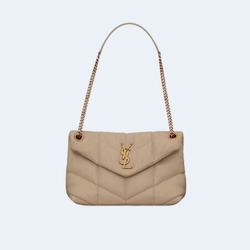 생로랑 PUFFER 레더 숄더백 베이지 골드