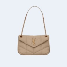 생로랑 PUFFER 레더 숄더백 베이지 골드