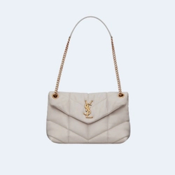 생로랑 PUFFER 스몰 레더 숄더백 화이트 골드