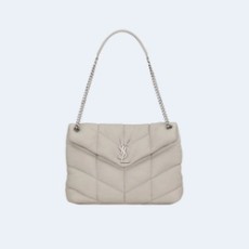 생로랑 PUFFER 레더 숄더백 화이트 실버
